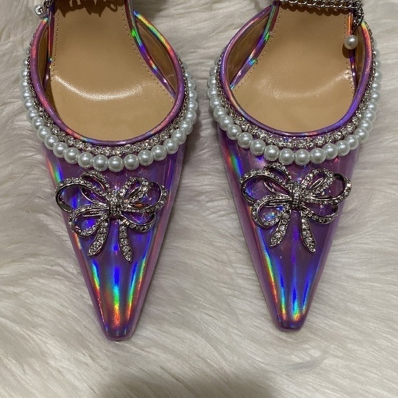 New Mach &‎ Mach Sophie Bow embellished Iridescent Leather pumps size 38.5EU - Picture 4 of 11